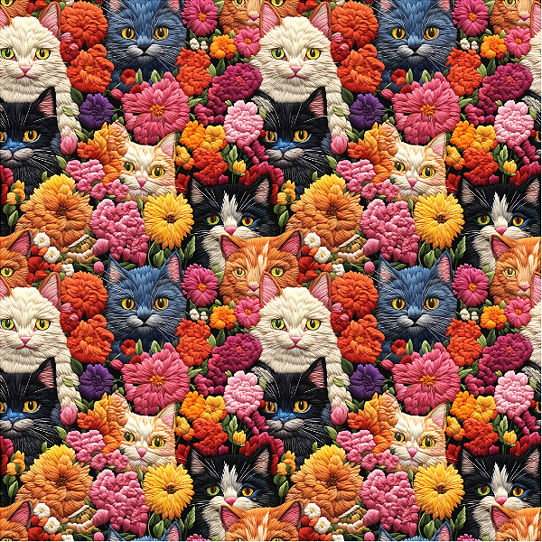 Digital D442- Gatos e Flores Bordados