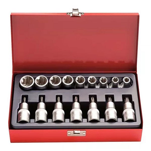 JOGO DE SOQUETES TORX 16 PEÇAS MACHO FEMEA TIPO GEDORE