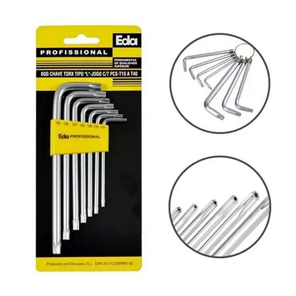 JOGO DE CHAVE TORX RESISTENTE COM 10 PEÇAS T9 À T50 C/ GUIA
