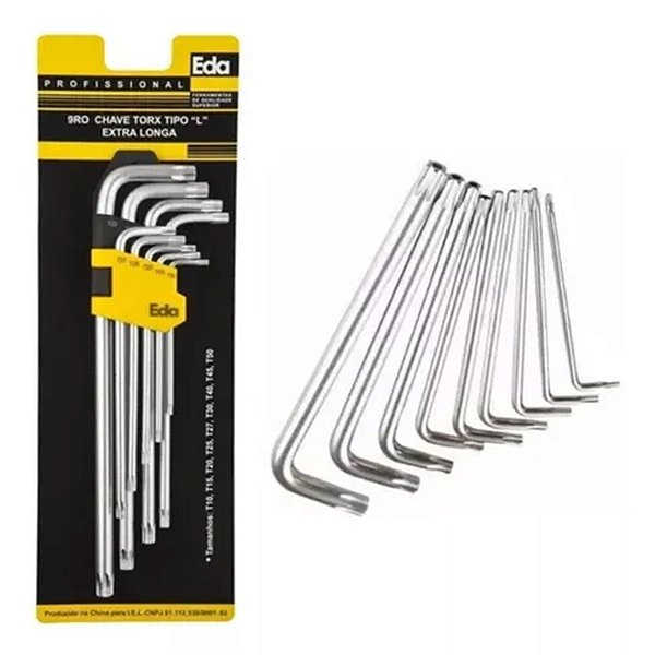 JOGO DE CHAVE TORX EXTRA LONGA COM 9 PEÇAS