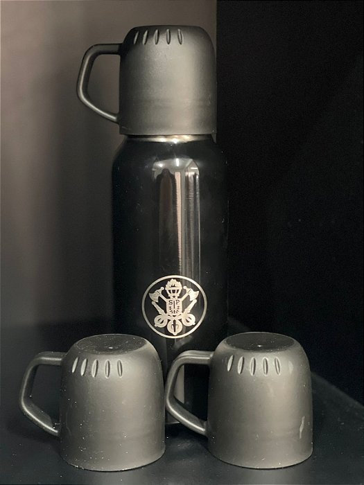 Kit garrafa térmica com xícaras personalizado 500ml preto