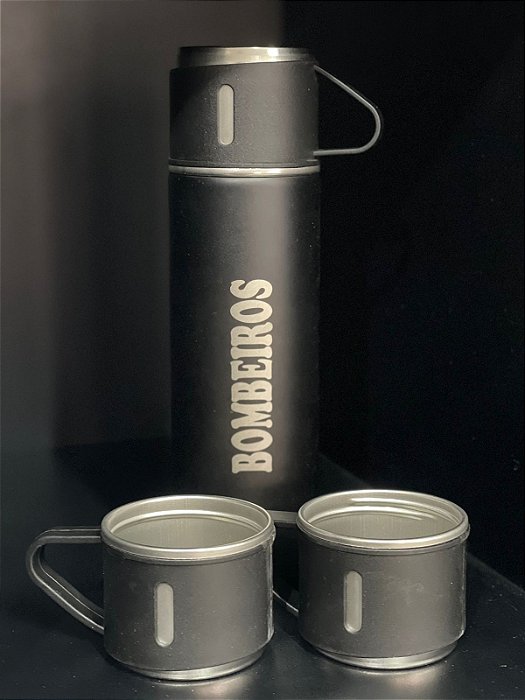 Kit garrafa térmica com xícaras personalizado 450ml preto