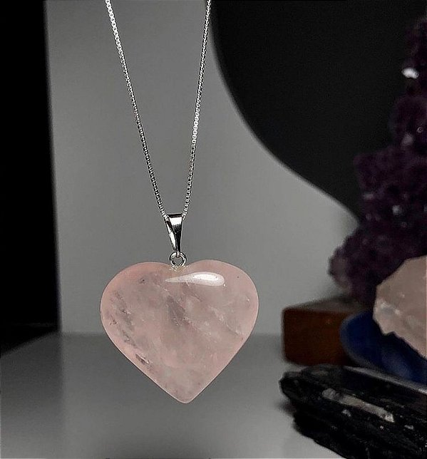 Colar Coração de Quartzo Rosa