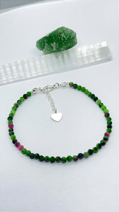 Pulseira de Zoisita com Rubi facetada - 4mm