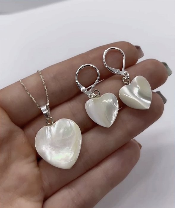 Conjunto Coração em Madrepérola natural