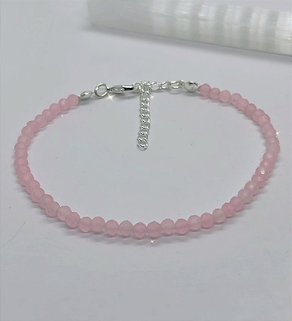 Pulseira Quartzo Rosa facetada - 4mm