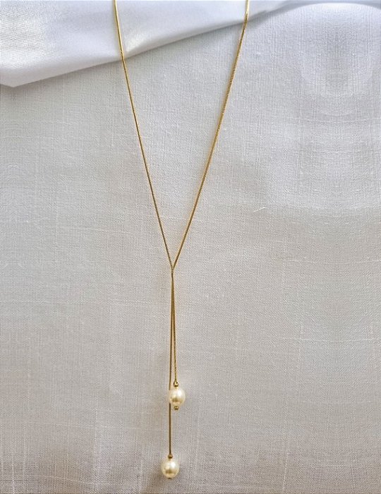 Colar Gravata com Pérola