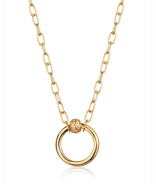 Colar Corrente Elos Largos e Pingente Aro com Detalhe Zircônia