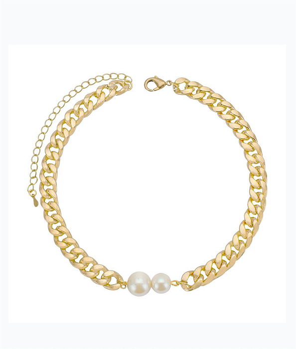 Choker com Corrente Grumet e Pérolas