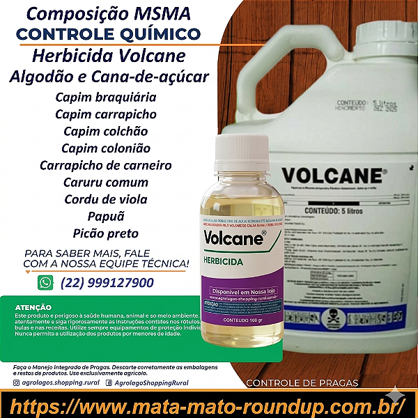 Herbicida Volcane Seletivo Fracionado 100 ml - Composição MSMA Algodão e Cana-de-açúcar