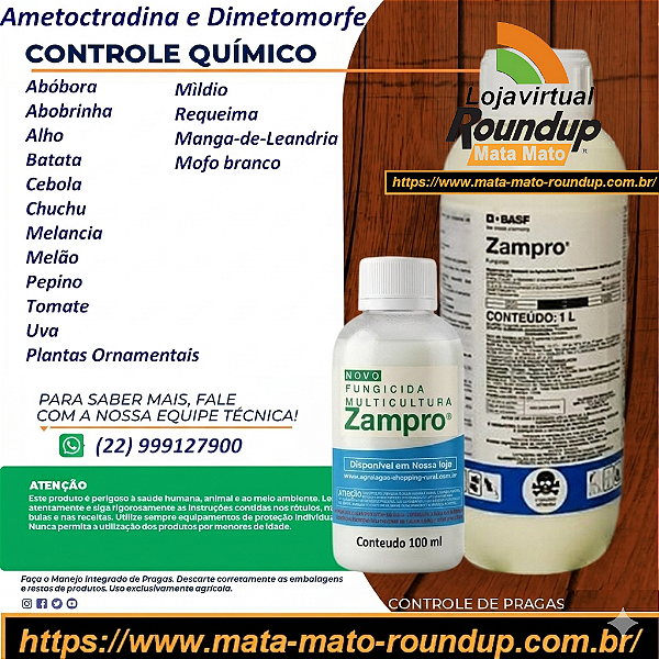 Fungicida de contato Zampro Fracionado 100 ml - Composição Ametoctradina e Dimetomorfe