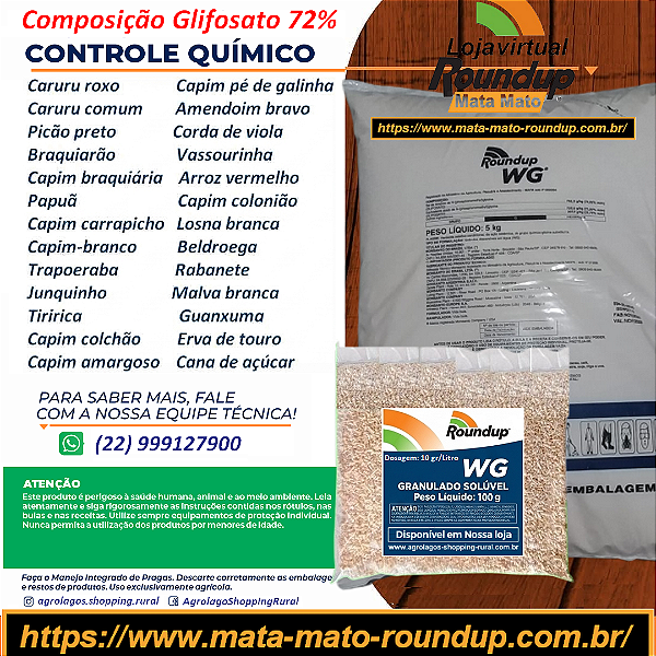Herbicida Roundup WG720 Fracionado 100 gr - Glifosato 72% - Mata Mato Granulado