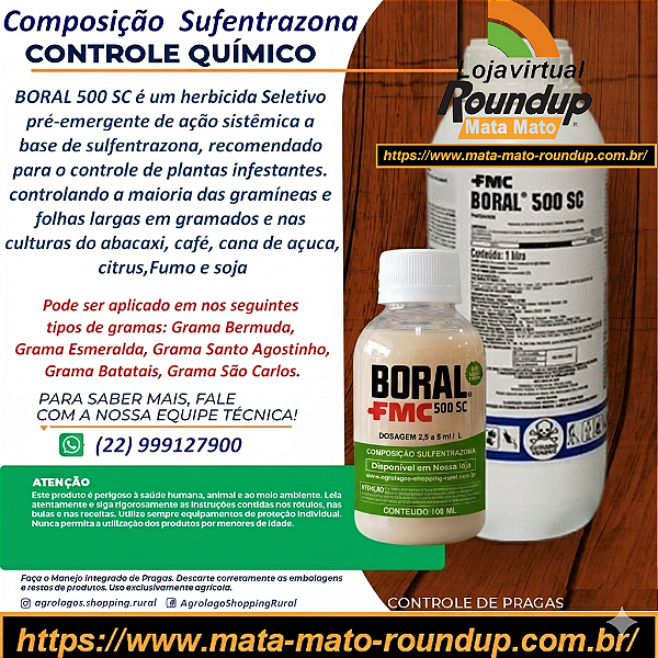 Herbicida Boral 500 SC - Fracionado 50 ml - Sulfentrazona Mata Tiririca seletivo para gramas e jardins
