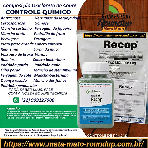 Fungicida Recop Fracionado 100 gr - Composição Oxicloreto de Cobre