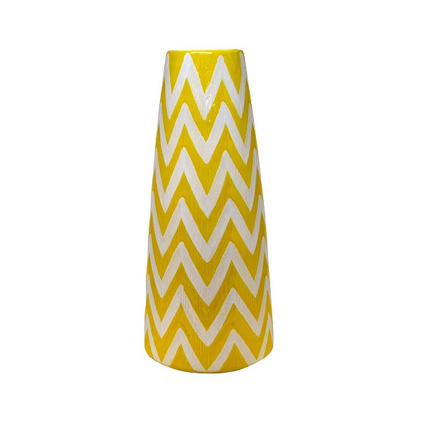 Vaso Decorativo Cerâmica Amarelo Zig Zag Grande