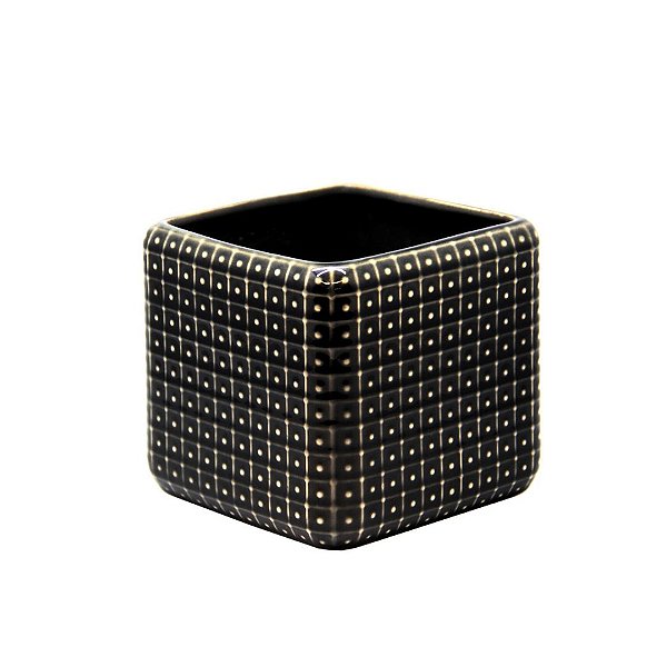 Cachepô Vaso Decorativo Cerâmica Quadradinho Preto