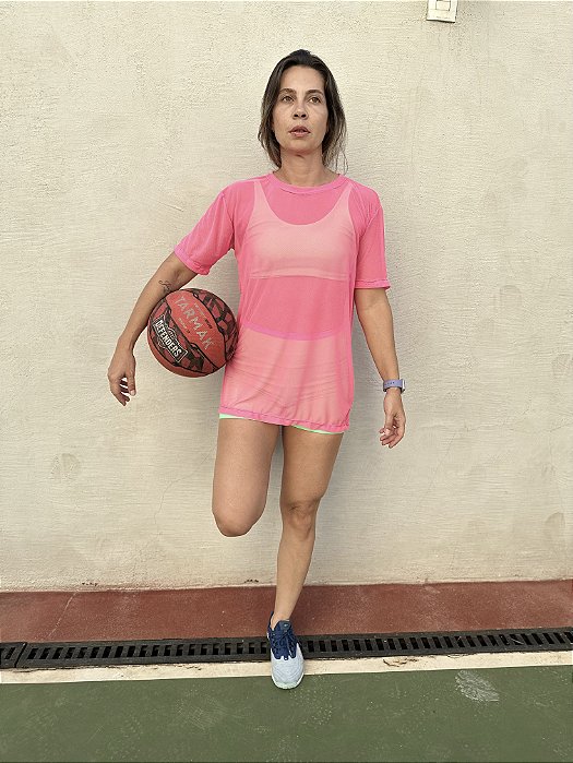 Blusa tule rosa neon
