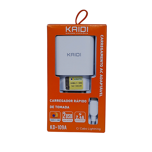 Carregador de iPhone kaidi 2.4A Com Cabo Lightning