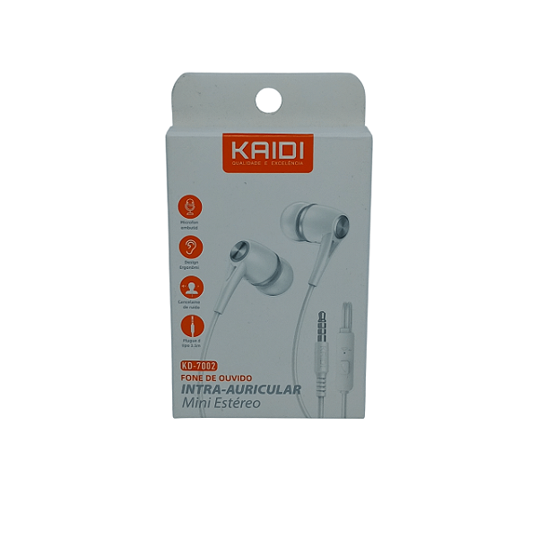 Fone de Ouvido Intra-Auricular Kaidi KD-7002 Mini Estéreo com Microfone