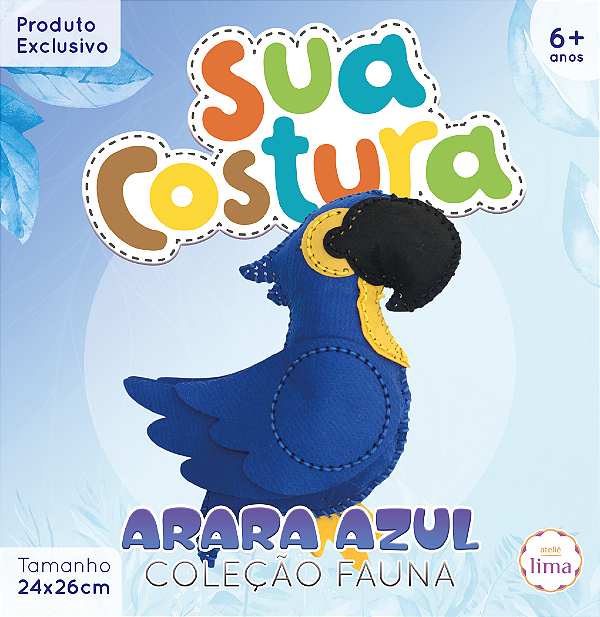 Arara Azul - Montessori - Brinquedo Kit de Costura Infantil em Feltro - DIY