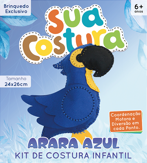 Arara Azul - Montessori - Brinquedo Kit de Costura Infantil em Feltro - DIY