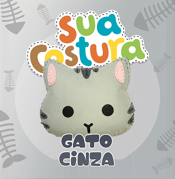 Gato Cinza - Montessori - Brinquedo Kit de Costura Infantil em Feltro - DIY