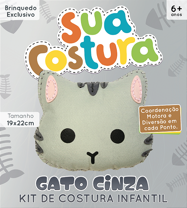 Gato Cinza - Montessori - Brinquedo Kit de Costura Infantil em Feltro - DIY