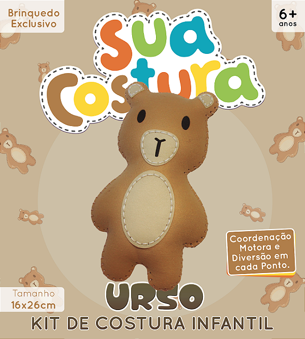 Urso - Montessori - Brinquedo Kit de Costura Infantil em Feltro - DIY