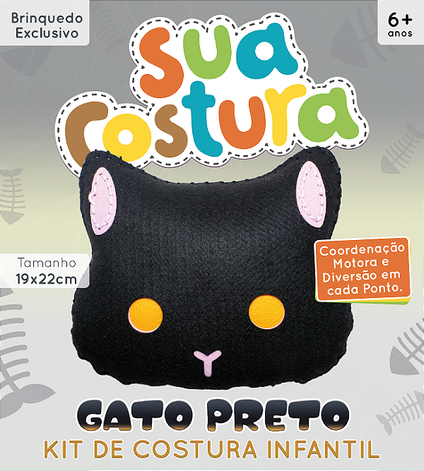 Gato Preto - Montessori - Brinquedo Kit de Costura Infantil em Feltro - DIY