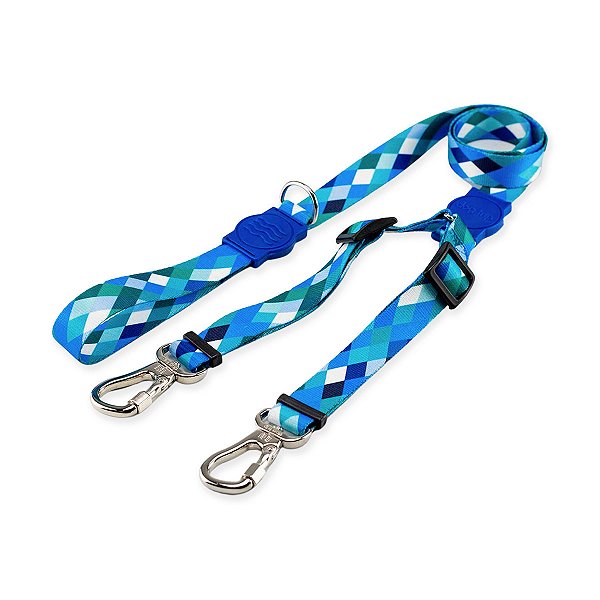 Guia Dupla Quadriculada Azul Dog Trip Brasil