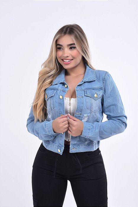 JAQUETA JEANS DESTROYD LAVAGEM DELAVE VERTERE JEANS VTR 0171