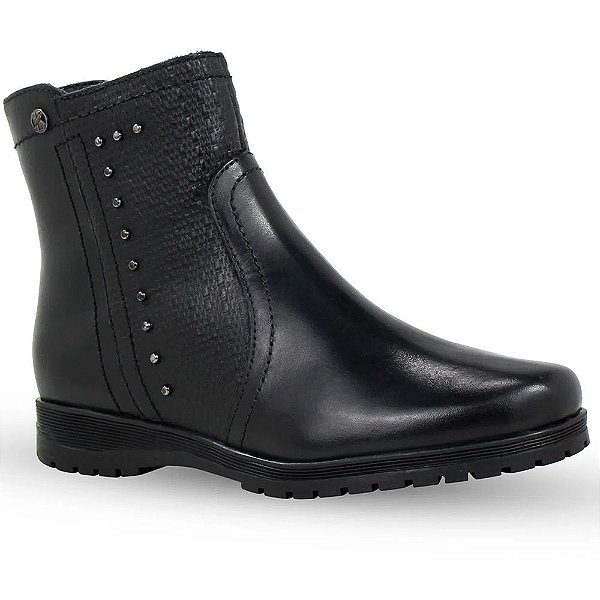 Bota Bottero Cano Baixo Couro Atanado Burnish Napoli Preto Onix Feminino