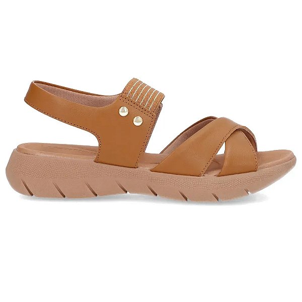 Sandalia Usaflex Couro Tan Marrom Feminino