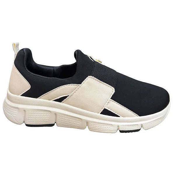 Tênis ComfortFlex Lycra Soft Plus Preto Feminino