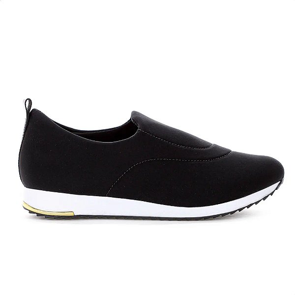 Tênis Usaflex Slip On Elastano Preto/Preto Feminino