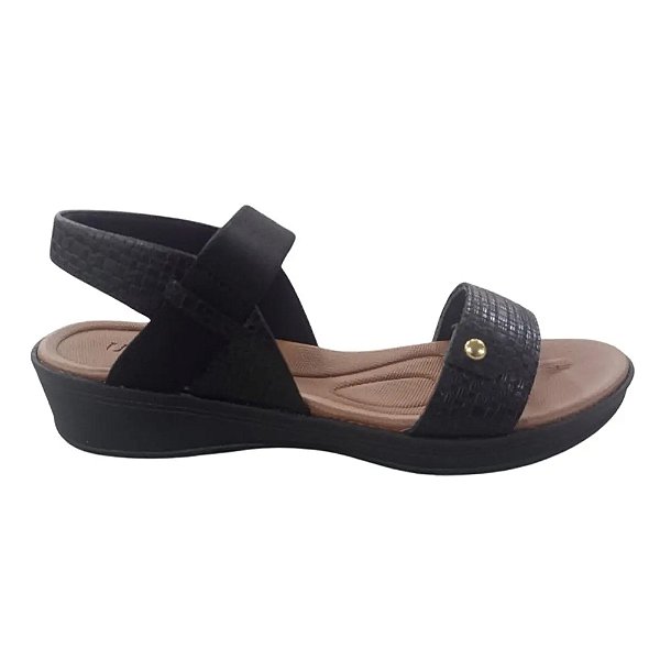 Sandalia Usaflex Couro Textura Preto Feminino