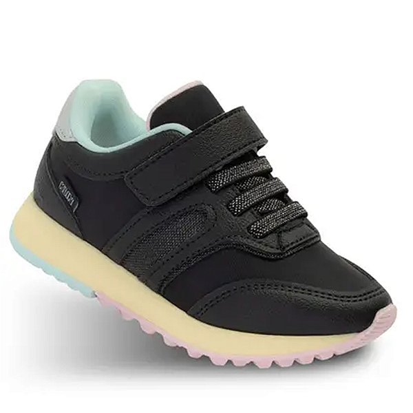Tênis Klin Walk Mini Preto/Amarelo/Rosa Claro Infantil