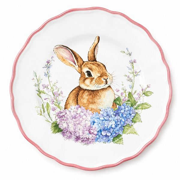 Prato Raso Decorativo em Melamina – Coleção Coelhos