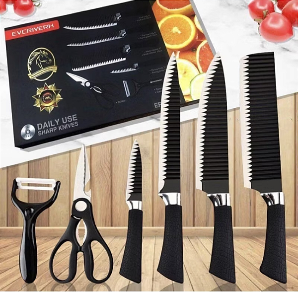 Jogo de facas Cozinha Com Descascador 6 peças - Preto