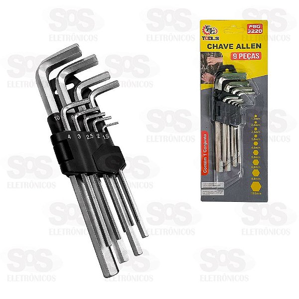 Kit Chave Allen 1,5mm-10mm Com 9 Peças FBG 3220
