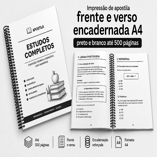 Impressão de Apostilas Preto e Branco Encadernada