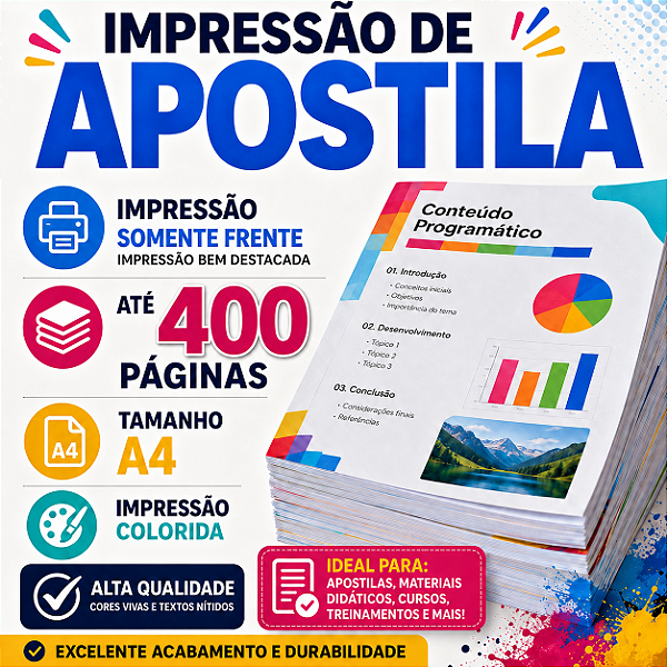 IMPRESSÃO SOMENTE FRENTE + ENCADERNAÇÃO ATÉ 400 PÁGINAS