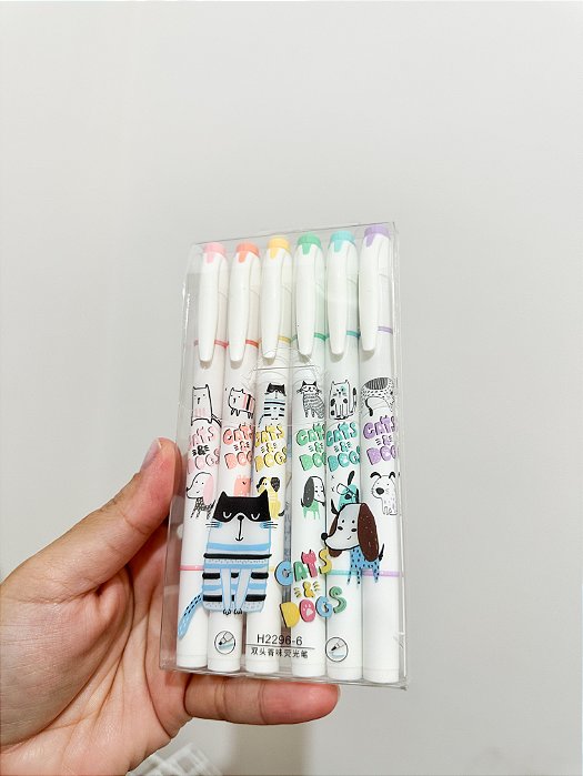 Marca Texto Estojo Cats & Dogs com 6 Cores