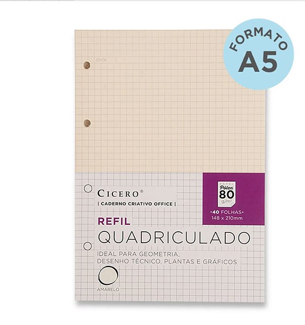 Refil Caderno Argolado A5 office Pólen Quadriculado