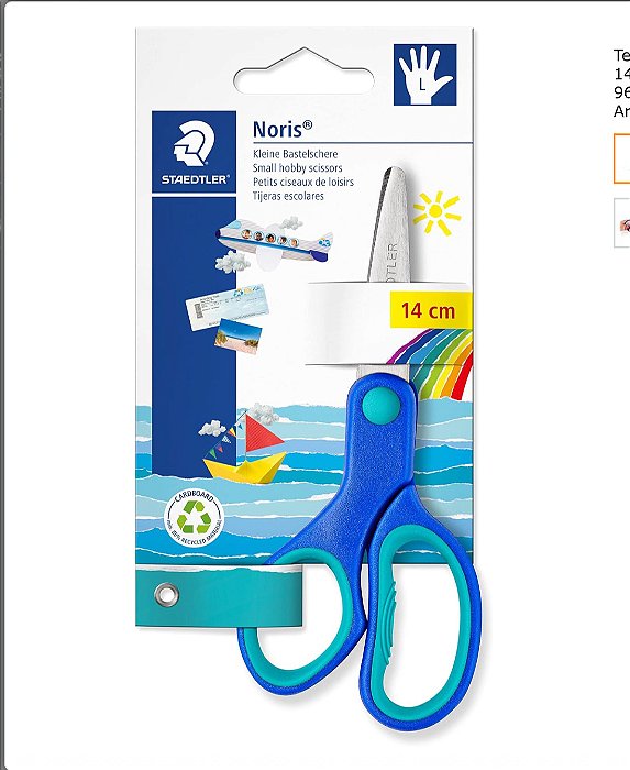 Tesoura escolar sem ponta P/ CANHOTO  14cm