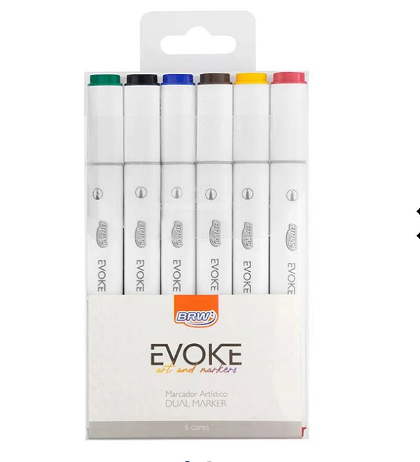 Marcador Artístico Evoke Dual Mark 6 cores / CORES BÁSICAS