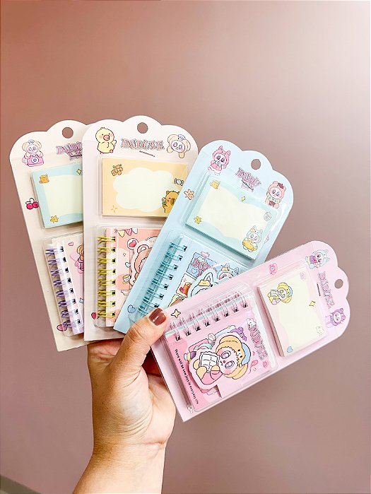 Kit de Anotações – Bloco + Post-it Kawaii