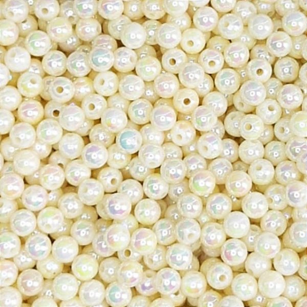 Perola Irizada 6mm Com Furo Aprox 100 Pçs Creme