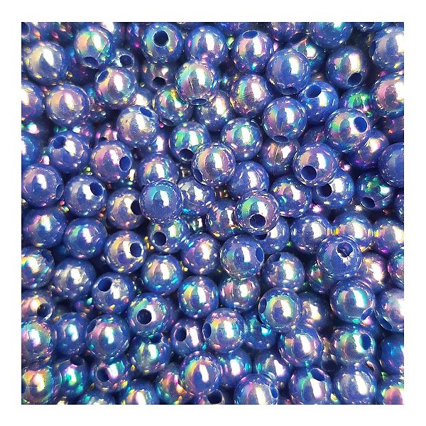 Perola Irizada 8mm Com Furo Aprox 100 pçs Azul Escuro
