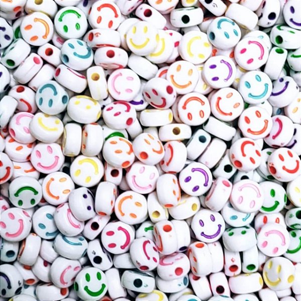 10g Miçanga De Carinha Smile Aprox 100 Pçs Branco E Colorido